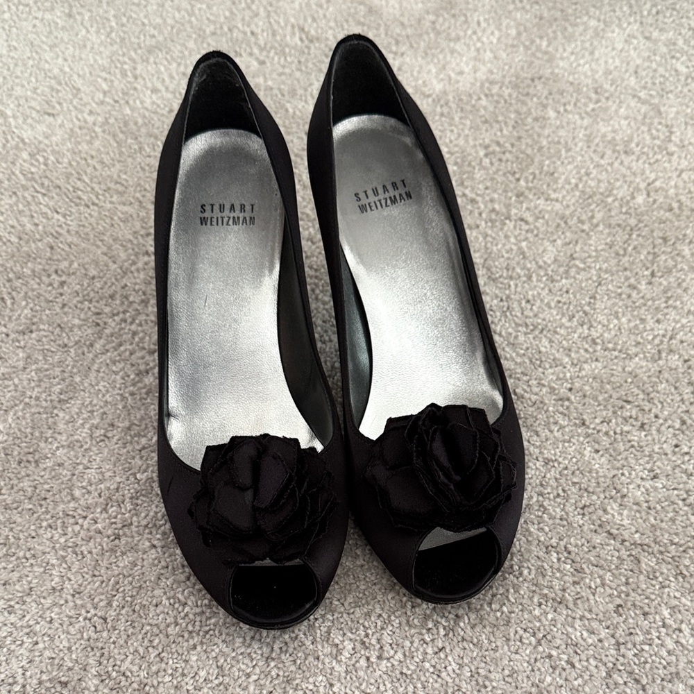 Stuart Weitzman Black Heels with Floral Detail